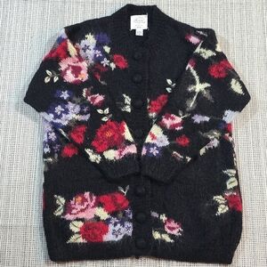 VTG 80s Handknitted CIE Internationale Express Floral Mohair Blend Cardigan M